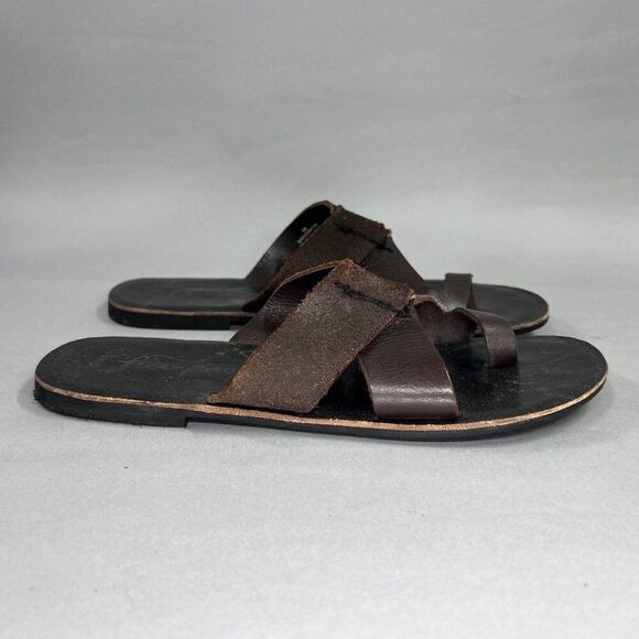 Free People Sophie Sandals Women's Size 7.5 Brown Leather Toe Loop Flip Flops - Picture 1 of 11